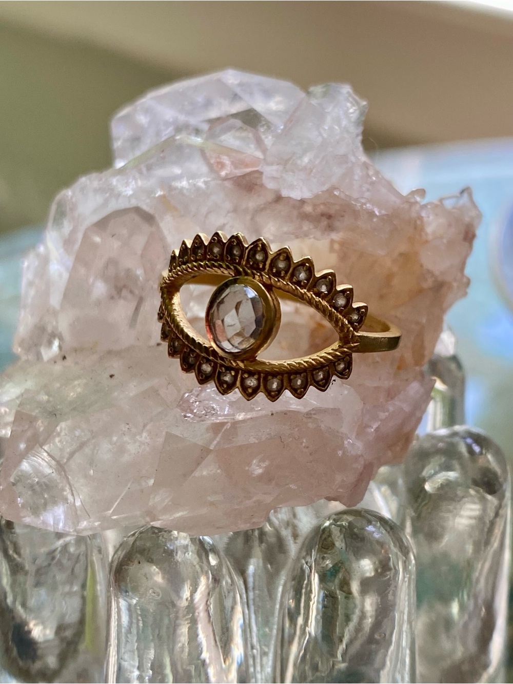 Satya Jewelry Keeper of Positivity Eye Ring with Blue Topaz Center Stone